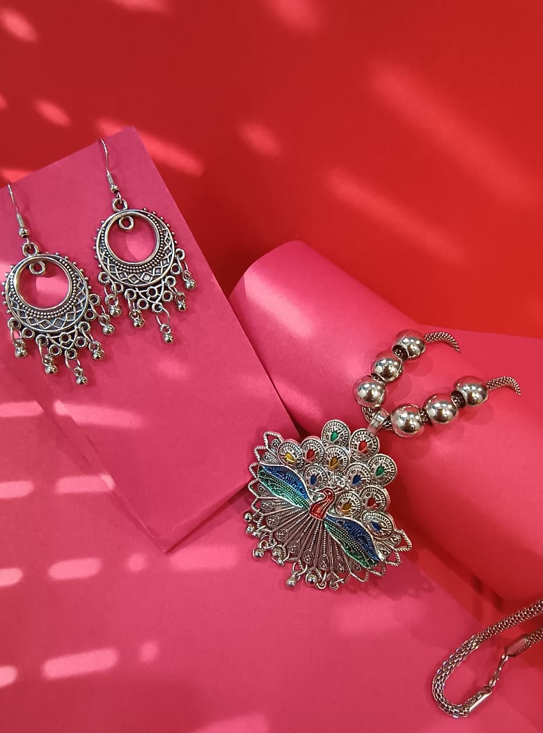 Mayantiie Oxidised Silver Necklace Jewellery Set