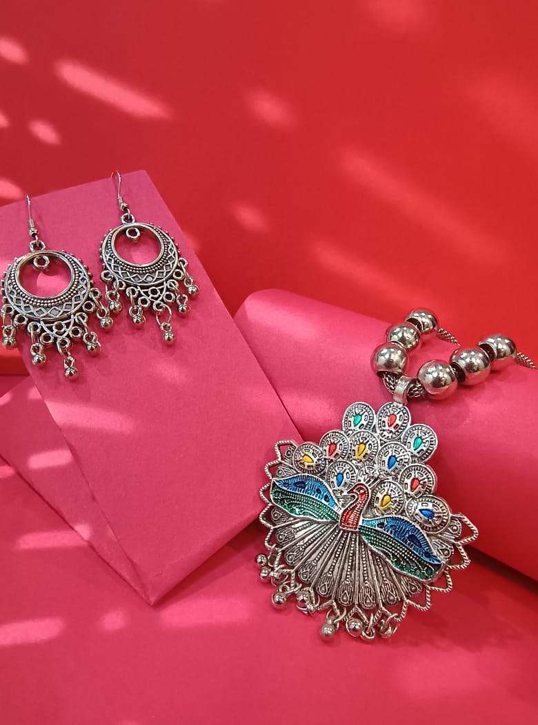 Mayantiie Oxidised Silver Necklace Jewellery Set