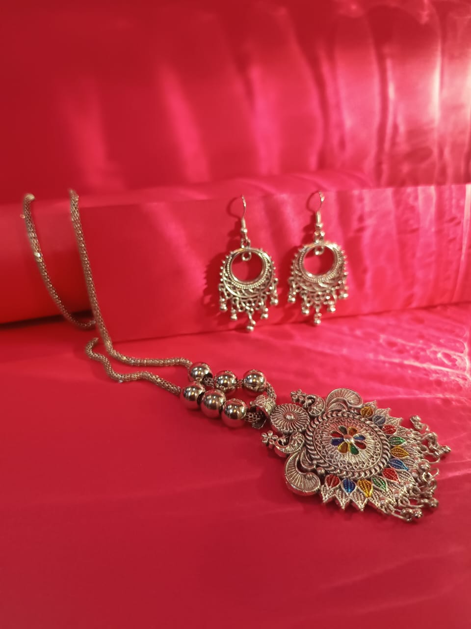 Mayantiie Oxidised Silver Necklace Jewellery Set