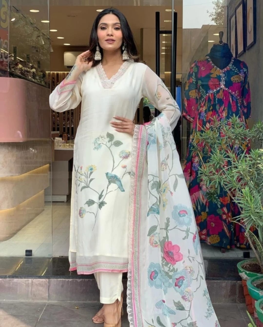 Elegant Off-White Teby Silk 3-Piece Kurta Set with Dupatta