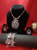 Mayantiie Oxidized Silver Jewelry Set – Pendant, Earrings & Bracelet Combo