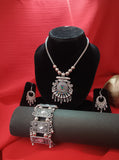 Mayantiie Oxidized Silver Jewelry Set – Pendant, Earrings &amp; Bracelet Combo
