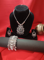 Mayantiie Oxidized Silver Jewelry Set – Pendant, Earrings &amp; Bracelet Combo