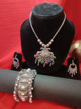 Mayantiie Oxidized Silver Jewelry Set – Pendant, Earrings & Bracelet Combo