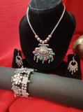Mayantiie Oxidized Silver Jewelry Set – Pendant, Earrings &amp; Bracelet Combo