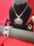 Mayantiie Oxidized Silver Jewelry Set – Pendant, Earrings &amp; Bracelet Combo