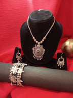 Mayantiie Oxidized Silver Jewelry Set – Pendant, Earrings &amp; Bracelet Combo