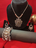 Mayantiie Oxidized Silver Jewelry Set – Pendant, Earrings & Bracelet Combo