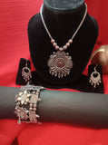 Mayantiie Oxidized Silver Jewelry Set – Pendant, Earrings & Bracelet Combo