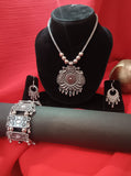 Mayantiie Oxidized Silver Jewelry Set – Pendant, Earrings & Bracelet Combo