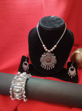 Mayantiie Oxidized Silver Jewelry Set – Pendant, Earrings &amp; Bracelet Combo