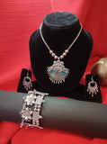 Mayantiie Oxidized Silver Jewelry Set – Pendant, Earrings & Bracelet Combo
