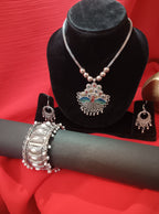Mayantiie Oxidized Silver Jewelry Set – Pendant, Earrings &amp; Bracelet Combo