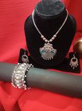 Mayantiie Oxidized Silver Jewelry Set – Pendant, Earrings & Bracelet Combo