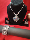 Mayantiie Oxidized Silver Jewelry Set – Pendant, Earrings & Bracelet Combo