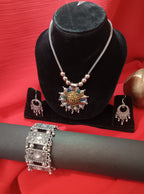 Mayantiie Oxidized Silver Jewelry Set – Pendant, Earrings &amp; Bracelet Combo