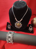 Mayantiie Oxidized Silver Jewelry Set – Pendant, Earrings & Bracelet Combo