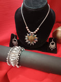 Mayantiie Oxidized Silver Jewelry Set – Pendant, Earrings & Bracelet Combo
