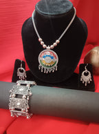 Mayantiie Oxidized Silver Jewelry Set – Pendant, Earrings &amp; Bracelet Combo