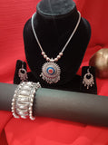Mayantiie Oxidized Silver Jewelry Set – Pendant, Earrings & Bracelet Combo
