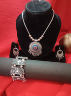 Mayantiie Oxidized Silver Jewelry Set – Pendant, Earrings &amp; Bracelet Combo