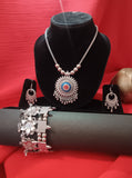 Mayantiie Oxidized Silver Jewelry Set – Pendant, Earrings & Bracelet Combo