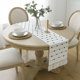 Reversible Handwoven textured cotton 13 inches x 68 inches table runner - Ivory and Black