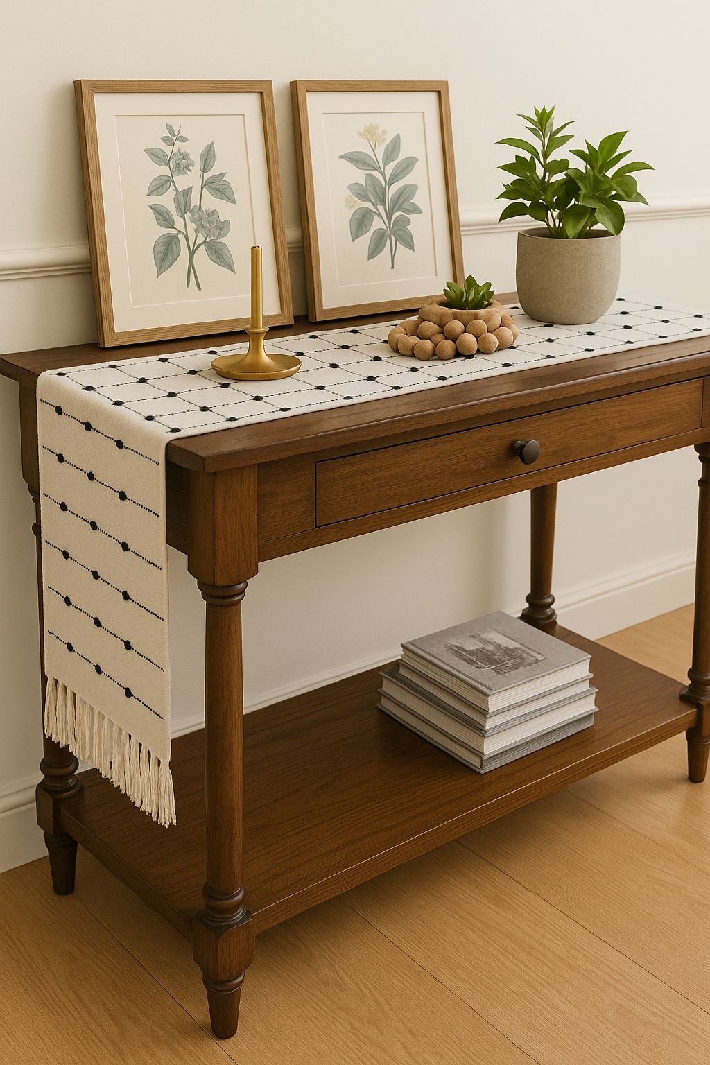 Reversible Handwoven textured cotton 13 inches x 68 inches table runner - Ivory and Black