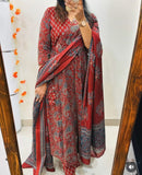 ✨ “Royal Ruby Angrakha Anarkali Set – Jaipuri Craft Edition” ✨