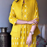 “Cozy Chic Winter Wear: Quilted Jacket with Cotton Kurti Set”