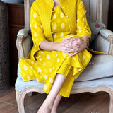 “Cozy Chic Winter Wear: Quilted Jacket with Cotton Kurti Set”