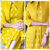 “Cozy Chic Winter Wear: Quilted Jacket with Cotton Kurti Set”