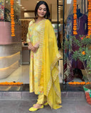 Vibrant Yellow Rayon Kurta Set with Embroidered Dupatta