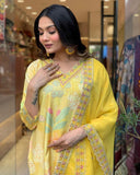 Vibrant Yellow Rayon Kurta Set with Embroidered Dupatta