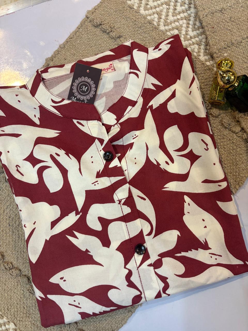 Mayantiie Rust Ivory Abstract Print Rayon Kurti