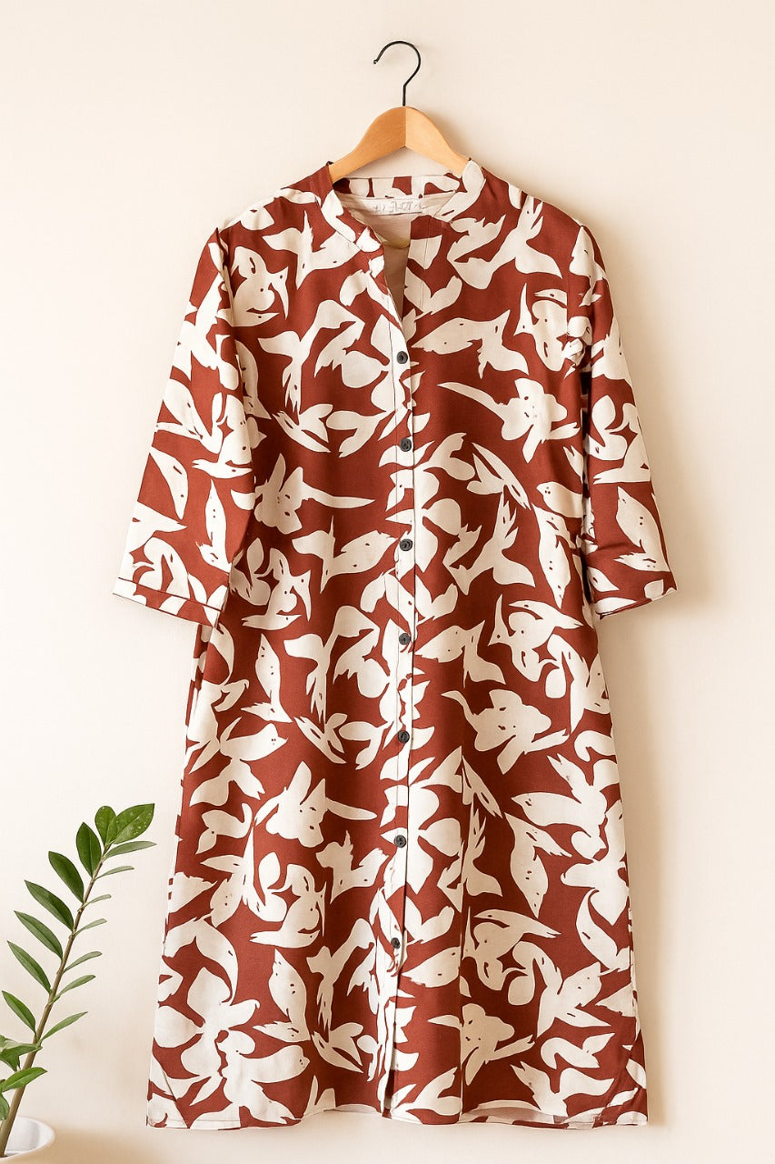 Mayantiie Rust Ivory Abstract Print Rayon Kurti