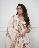 "Jaipuri Blossom Charm Kurti Pant Dupatta Set"
