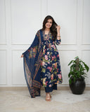 "Jaipuri Blossom Charm Kurti Pant Dupatta Set"