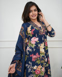 "Jaipuri Blossom Charm Kurti Pant Dupatta Set"