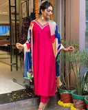 Charming Pink Viscose Rayon Kurta Set with Printed Dupatta