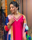 Charming Pink Viscose Rayon Kurta Set with Printed Dupatta