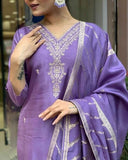 Royal Purple Viscose Silk Blend Kurta Set with Striped Dupatta