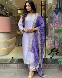Refreshing Lavender Cotton Blend Kurta Set with Embroidered Dupatta