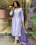 Refreshing Lavender Cotton Blend Kurta Set with Embroidered Dupatta
