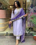 Refreshing Lavender Cotton Blend Kurta Set with Embroidered Dupatta