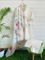 Elegant Off-White Teby Silk 3-Piece Kurta Set with Dupatta
